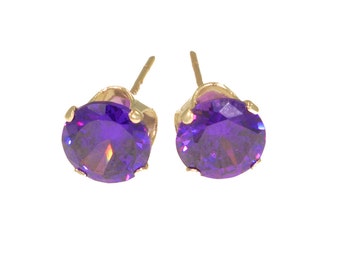 14K Real Gold Earrings, Purple earrings, Gold Stud Earrings, Gold Stud, Gold Jewelry, Purple Studs, 14k Gold Earrings, cubic zircon earring