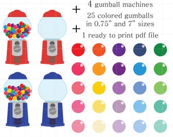Gumball Machine Clipart, Colorful Candy Clipart, Gumball Clip Art, Colorful Gumballs, Empty Gumball Machines, Filled Gumball Machines