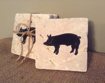Pig Gift Ideas, Pig Coasters, Stone Coasters, Country Decor, Pig Lover Gift, Gift ideas, Country Home Decor, Farm Decor, Farm Gifts, Pigs