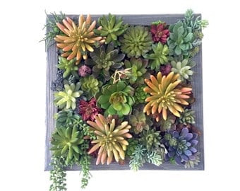 Succulent Arrangement, Artificial Succulent Wall Garden, Succulent Vertical Garden on Handmade Wood Frame