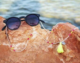 Beaded Sunglass Strap | Silver Eyeglass Cord | Eyeglass Seed Bead chain with tassel | Beads Sunglasses Lanyard | Czech Bead Sunnies Straps