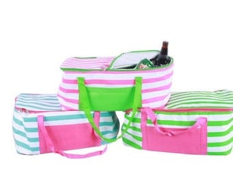 Picnic Basket, Personalized Insulated Picnic Tote striped sm204