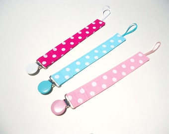 Pacifier clip girl-Girl pacifier clip-Nuk pacifier clip-Soothie pacifier holder-Polka dot baby pacifier clip