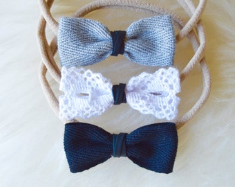 Newborn Headband, Nylon Baby Headband, Baby Girl Headband, Baby Bows, Nylon Headbands, Twill Trio, Lace Baby Headband, Black Baby Headband