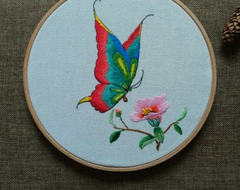 Embroidery Embroidery Hoop Nursery Decor Embroidery Hoop Art Hand embroidery wall art home gift handmade butterfly DMC thread