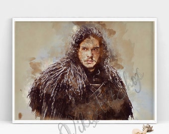 Jon Snow Poster, Game of Thrones Art Poster, Watercolor Painting, Stark Jon Snow Watercolor Art Print, Game of Trones, Jon Snow Print