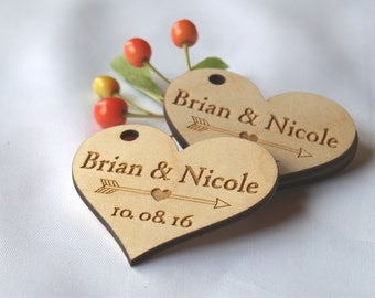 Wedding favor tags, Wood favor tags, Wedding favors, Wood wedding favor tags, Wedding rustic tags, Custom tags, Heart tags, Wedding name tag