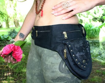 BLACK LACE Festival Utility Belt - Festival Belt, Hippy Fanny Pack, Boho Pocket Belt, Psy Belt, Hippie Hip Bag, Travel Belt, Psytrance Belt
