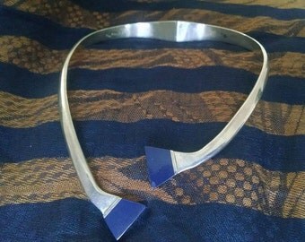 Vintage Sterling Lapis Mexico Necklace 98g.