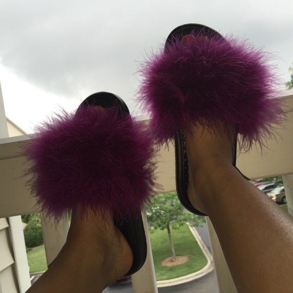 Fluffy Nike slides by ForeverHM on Etsy