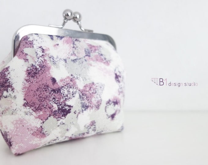 Coin Purse, Bridesmaid Gift, Colorful Coin Purse, Frame Purse, Canvas Clasp Bag, Purple,Pink, Flower Coin Pouch, Clasp Wallet, Summer