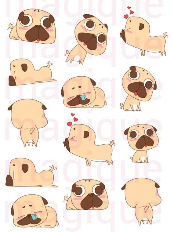 items similar to cute pug stickers pug clipart kawaii printable