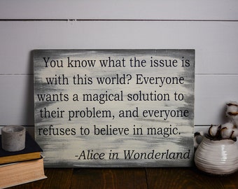 Alice in Wonderland, Distressed wooden sign, Alice in Wonderland Decor, Book Nerd, Rustic wooden Sign, Nerd Art