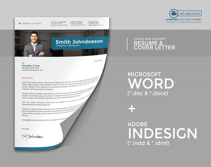 Modern Resume Template / CV Template, Best CV Design in InDesign and Word Format + Free Cover Letter | Creative and simple Curriculum Vitae