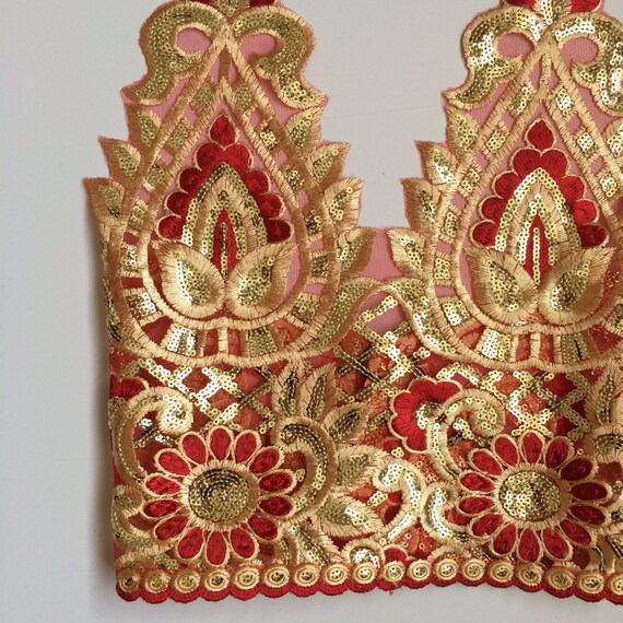 Red and gold bralette crop top sequin sparkly by laceluxestudio