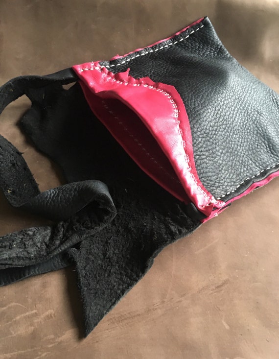 Pink & Black leather purse by RastaOnLeatherWorks on Etsy