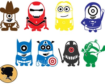 Minion Super heroes SVG, Minion Captain america SVG, Fun minion, Minions design clipart, cameo files, svg files for cricut, dxf, vector