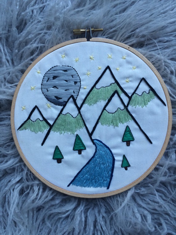Mountain scene embroidery art by embroiderybyjessi on etsy Mountain scene embroidery art by embroiderybyjessi on etsy