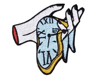 Running Time Patch Iron On Embroidered Patches Applique Embroidery • Art Dali Water Surreal Clock