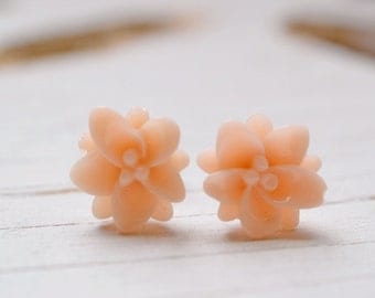 Blush Lotus Earrings, Pale Peach Lotus Flower Studs, Yoga Jewelry, Tropical Apricot Pale Coral Lotus + Bliss