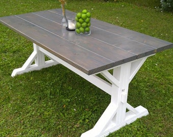 Gray Farm House Table, Farm House Trestle Table, Dine Room Table, Dining Table
