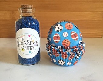 Sports MINI Cupcake Kit, Decorating Kit, Blue Sprinkles and Liners