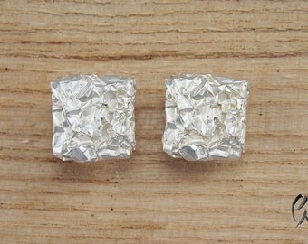 Earrings silver, crumpled, 12 x 12 mm