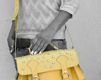Leather messenger bag, Handmade Messenger bag, Yellow Cross body bag, Unique handbag, Colortherapy collection!