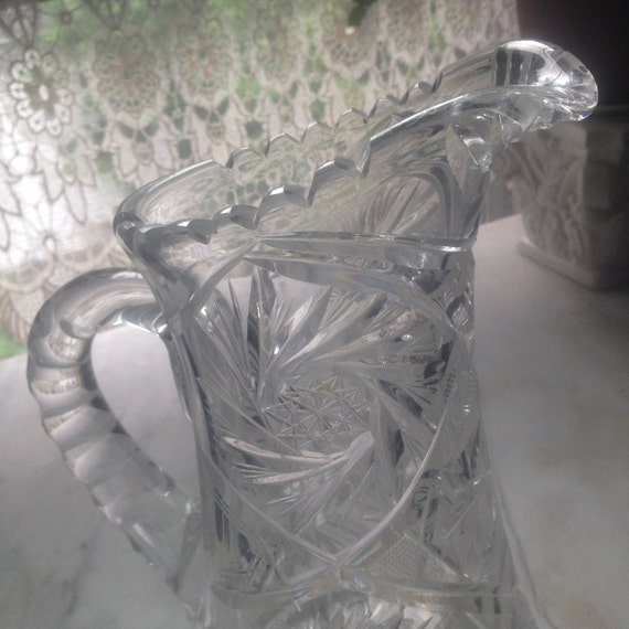 Water Pitcher Cut Lead Crystal Edwardian Era 2 Quart Star