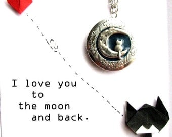Cat Locket Necklace, Cat Lover Gift, Animal necklace, Animal lover gift, I love you to the moon and back necklace, Cat necklace