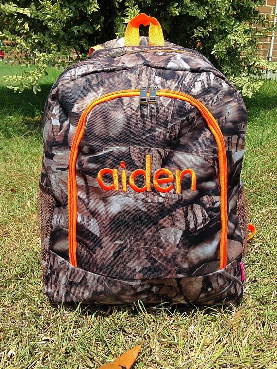 SALE Orange Camo Backpack Monogrammed Name or Initials of Your