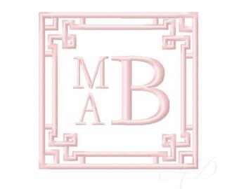 Greek Key Embroidery Applique Design Chinoiserie Chic Diamond Frame Square Preppy Instant Download 4x4 5x7 6x10 BX PES Embroidery Font