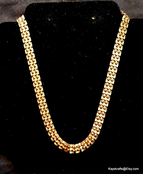 Gold Tone Necklace Gold Basket Weave Chain Necklace 18 Inch