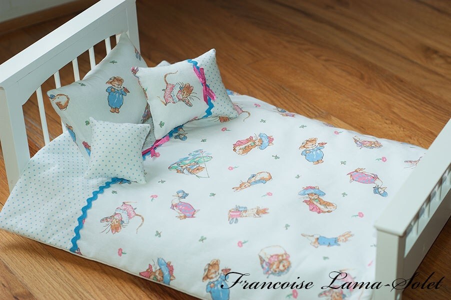 18 doll bedding set comforter pillows white blue pink