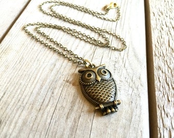 Owl Necklace, Owl Jewelry, Brass Owl Necklace, Owl Charm, Necklace with Owl Charm, Necklace, Necklace for friend, Owl Jewelry