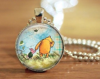 Winnie the Pooh Pendant, Vintage Pooh Illustration, Pooh Bear Necklace, Winnie the Pooh Jewelry, Pooh Bear Pendant