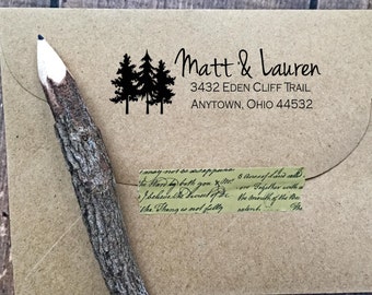 Woodland Return Address Stamp,Forest Stamp,Tree Stamp,Papergoods,Script,Wedding Stamp,Pre inked Stamp,Custom Stamp,Personalized Stamp,#16-29