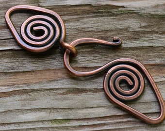 Handmade Spiral Copper Clasp - 14 gauge Artisan Forged Copper Clasp