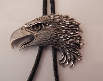 Pewter Eagle Slider with Black Leather Bolo Tie