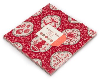 Joyeux Noel - Moda Fabric - French General Fabric Red Green Oyster Taupe French Reproduction Fabric Collection - Layer Cake 10 inch squares