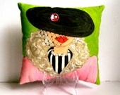 new..PARIS FRENCH HAT Lady, Hand Painted, Decorative Pillow, pistachio green, rhinestones, Paris, gift for woman, fun quote, rose pink, fun new..PARIS FRENCH HAT Lady, Hand Painted, Decorative Pillow, pistachio green, rhinestones, Paris, gift for woman, fun quote, rose pink, fun