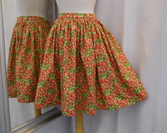 Handmade Skirt Strawberry Print Skirt Fifties Style Vintage Style Knee Length Cotton Skirt Garden Party Fruit Print Cotton Print Size Small
