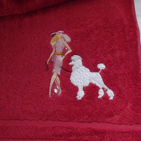 Poodle Dog Embroidered Bath Towel