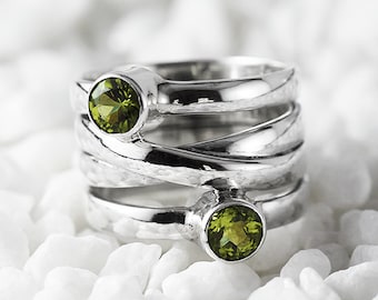 Silver Peridot Ring Custom Gemstone Womens Personalized Jewelry