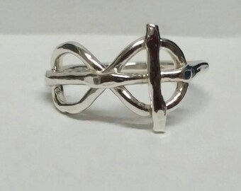 Infinity Cross Ring, Sideways Cross Ring, Fine Silver Pinky Ring, Size 4, Christian Jewelry, Infinity, Cross, Faith by Maggie McMane Designs