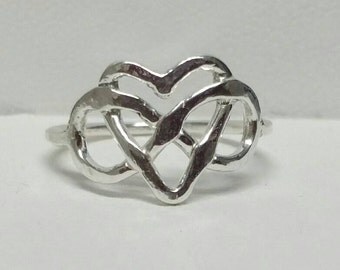 Rustic Infinity Heart Ring, Eternity Jewelry, Lovers Heart Ring, Fine Silver, Size 5, Celtic Heart Ring, Handmade by Maggie McMane Designs