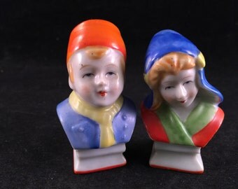Set of Vintage Dutch Boy and Girl Bust Salt and Pepper Shakers