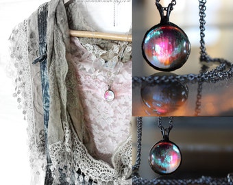 Moon Glow Jewel Glass Pendant Romantic Boho Soft Pink and Blue Flash Festival Jewelry Gypsy Spirit Fairy Necklace Surgical Stainless Steel