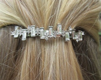 Rhinestone Barrette Small minimal hair clip Simple baguette elegant Accessory Crystal Hair Jewels Wedding bridal dainty sparkle Gift for her