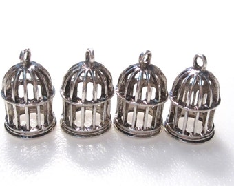 50% Off 6 Bird Cage Charms Antique Silver Tone C1055 F16